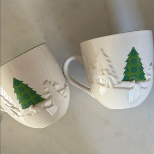 Pair of Starbucks Holiday 2006 Mugs with Christmas Design